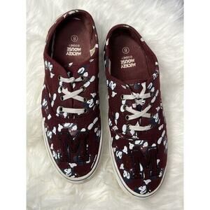 DISNEY Mickey Mouse All Over Canvas Shoes Women Size‎ 8 Shoes Maroon Sneakers